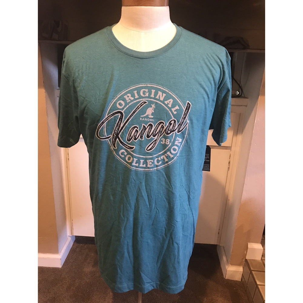 Kangol Mens T Shirt Graphic Logo XL Green Gray Black Print Short Sleeve NEW